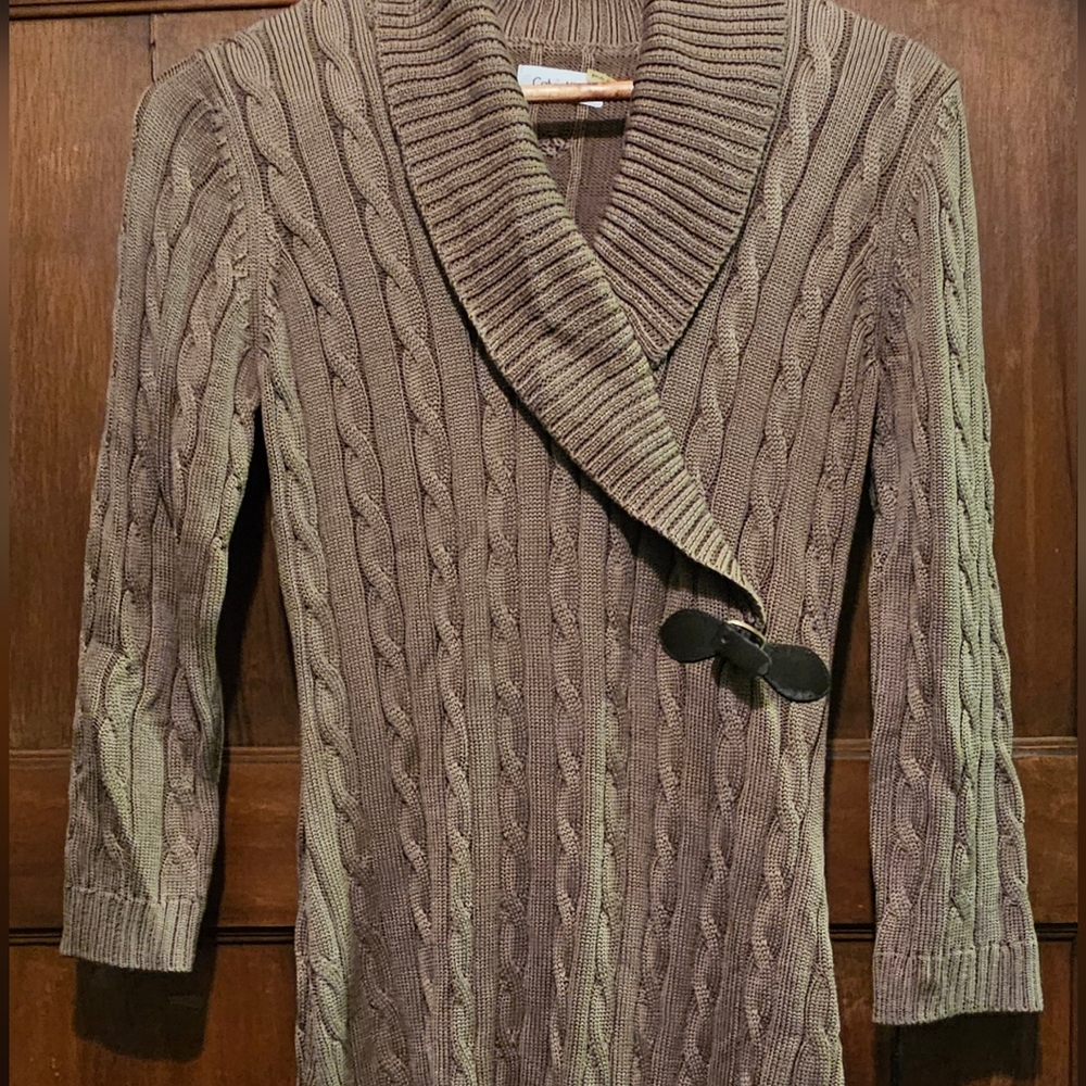 Calvin Klein Brown/Taupe Cable Knit Sweater Dress Sz M